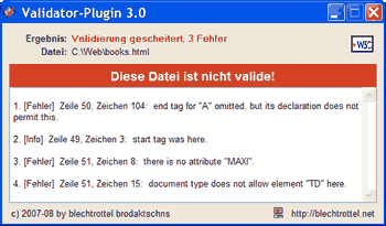 Das Validator-plugin im einsatz.